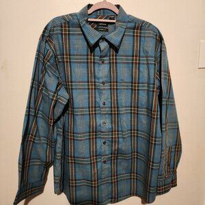 Van Heusen Classic Fit Dress Shirt Men’s XXL 18–18.5 Blue Plaid Long Sleeve Butt